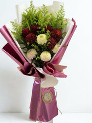 Crimson & Cream: Pompon Chrysanthemum Bouquet